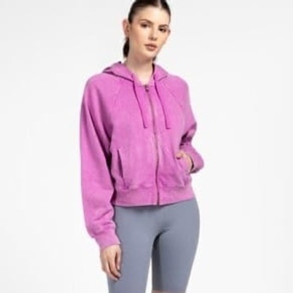 Champion Hooded Zip Up Jacket Vintage Wash Pink Purple Color Women's Medium NEW